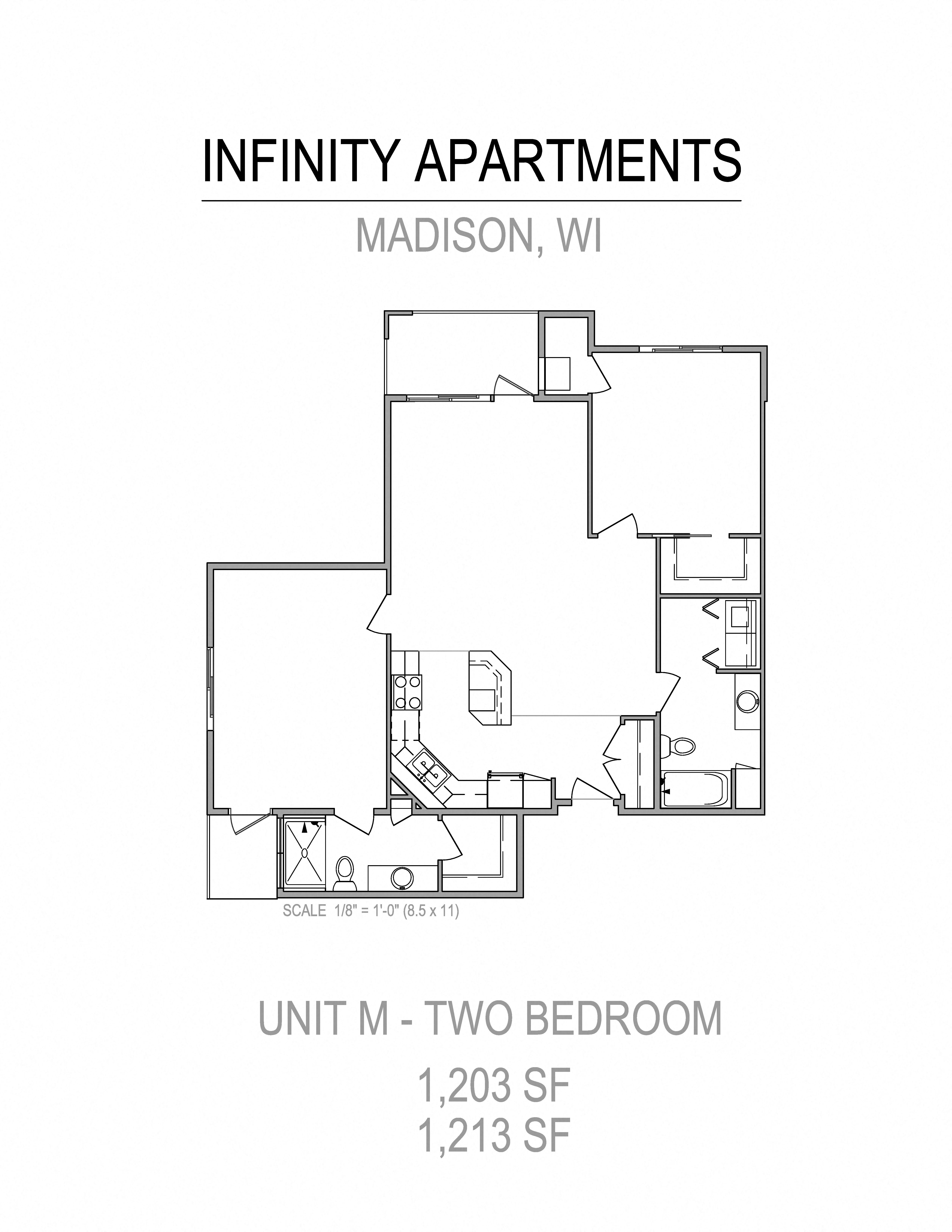 Floor plan for 2 beds, 2 baths, 1213 sqft